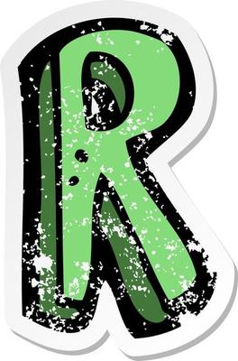retro distressed sticker of a cartoon letter