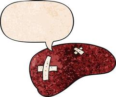 cartoon repaired liver and speech bubble in retro texture style vector