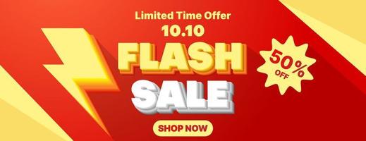 10.10 flash sale banner design with thunderbolt in yellow and red color vector