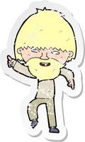 retro distressed sticker of a cartoon bearded man pointing and laughing vector