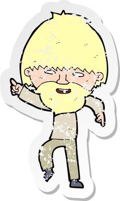 retro distressed sticker of a cartoon bearded man pointing and laughing
