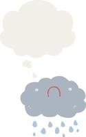 cute cartoon cloud and thought bubble in retro style vector