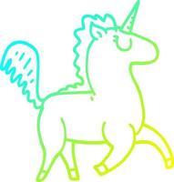 línea de gradiente frío dibujo unicornio de dibujos animados vector