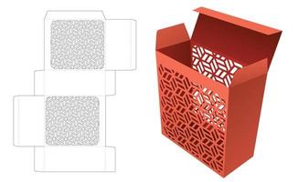 Cardboard box with stenciled Japanese pattern on 2 walls die cut template and 3D mockup vector