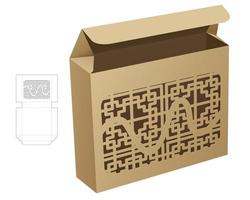 Simple packaging with stenciled pattern die cut template and 3D mockup vector