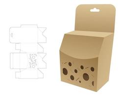 Hanging packaging with stenciled pattern die cut template and 3D mockup vector