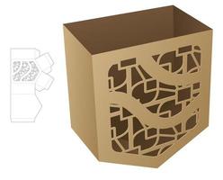 Stenciled bottom angle container die cut template and 3D mockup vector