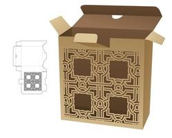 Stenciled tin box with locked point die cut template and 3D mockup vector