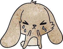 textured cartoon of cute kawaii sad bunny vector
