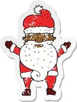 retro distressed sticker of a cartoon grumpy santa vector