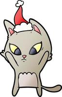 confused gradient cartoon of a cat wearing santa hat vector