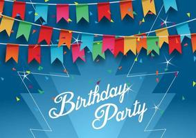 Birthday greeting card. Happy birthday, banner. Colorful confetti and calligraphy lettering. vector