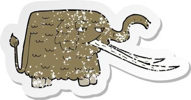 pegatina retro angustiada de un mamut lanudo de dibujos animados vector