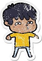 distressed sticker of a cartoon curious man vector