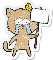 distressed sticker of a cartoon cat vector