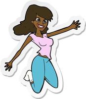 sticker of a cartoon jumping woman vector