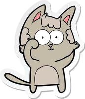 sticker of a happy cartoon cat vector