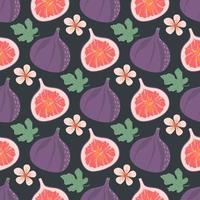 Seamless pattern with fig, flowers and leaves. Fruit pattern. vector