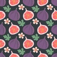 Seamless pattern with fig, flowers and leaves. Fruit pattern. vector