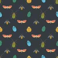 Seamless pattern with insects, beetles, bees and moths. vector