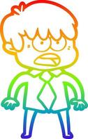 rainbow gradient line drawing worried cartoon boy vector