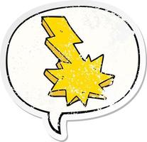 cartoon lightning strike and speech bubble distressed sticker vector