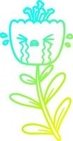 cold gradient line drawing cartoon crying flower vector