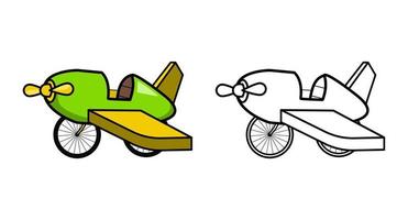 Coloring book. Cartoon Airplane bicycle for kids activity colouring pages. Vector illustration