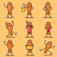 set of chicken meat character with different expression vector illustration