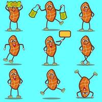 set of Salmon as cartoon meat characters. Different expression for cute character vector