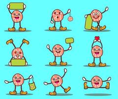 set of slice of meat as cartoon meat characters. Different expression for cute character vector illustration