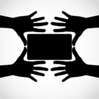 Hands with fingers spread out and card. Vector silhouettes. Element for your design.