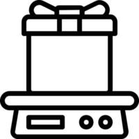 Image of the gift package icon above the scale which symbolizes the weighing process of the package to be sent. vector