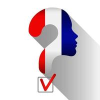 elecciones en francia. la mano vota la casilla de verificación del candidato. silueta de mano compuesta por los colores de la bandera.