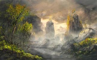 Magical Forest and mountains Backgrounds Game Website Fantasy World photo