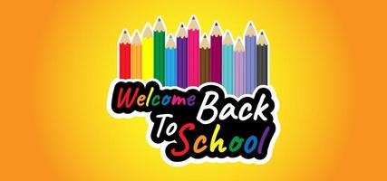 Back to school background with the concept of colorful pencils and unique back to school text. Vector background with yellow orange gradient