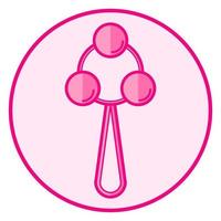 Rattle. Pink baby icon on a white background, line art vector design.