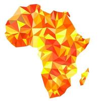 Abstract continent of Africa from orange, amber, yellow triangles. Origami style. Vector polygonal pattern for your design.