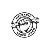 Mechanic badge logo design in retro style. Plumber logo design template vector