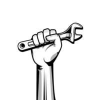 Hand holding wrench vector illustration in black color