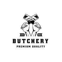 Butchery logo design template in rustic retro vintage style vector