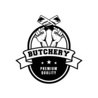 Butchery logo design template in rustic retro vintage style vector