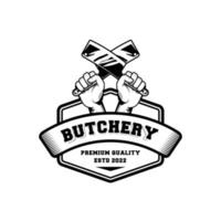 Butchery logo design template in rustic retro vintage style vector