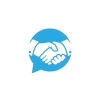 Partnership discussion logo design. Handshake isolated on bubble chat illustration vector