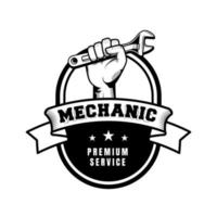 Mechanic badge logo design in retro style. Plumber logo design template vector