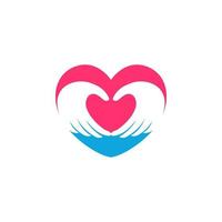 plantilla de diseño de logotipo de cuidado de amor. mano con ilustración de forma de amor vector