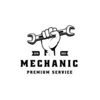 Mechanic badge logo design in retro style. Plumber logo design template vector