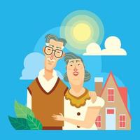 Romantic Grandparents and Their House vector