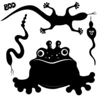 Silhouettes of a toad, a lizard, a rattlesnake, a cobra. Halloween element design. vector