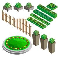 Isometric vector flowering trees set for forest, park, city. Landscape constructor kit icons for game, map, prints, ets. Isolated on white background.